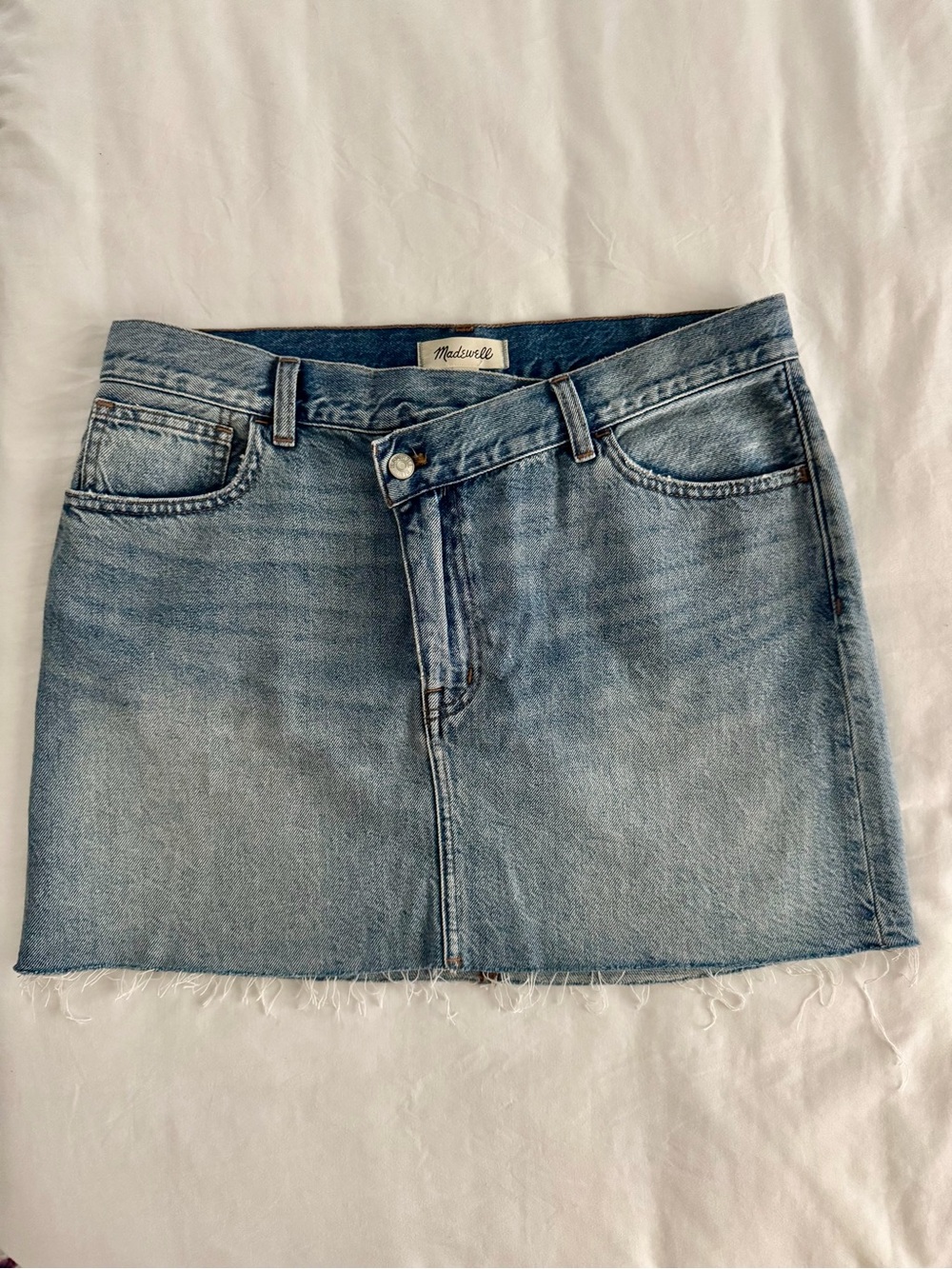Madewell Light Blue Denim Mini Skirt with Frayed Hem